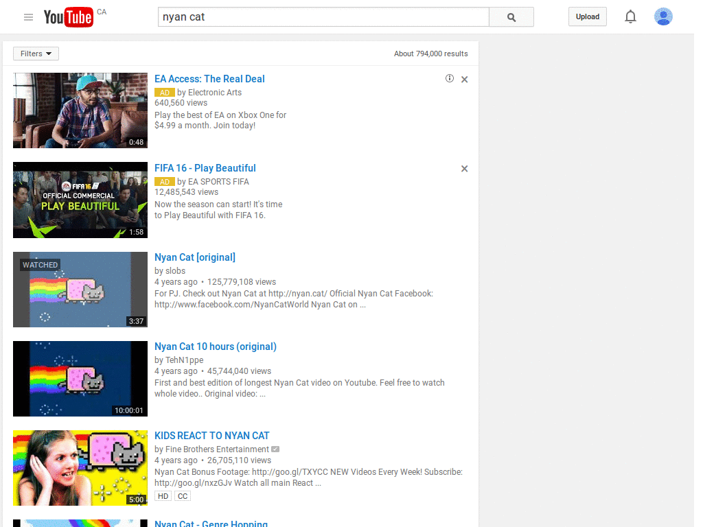 YouTube Tiled Search