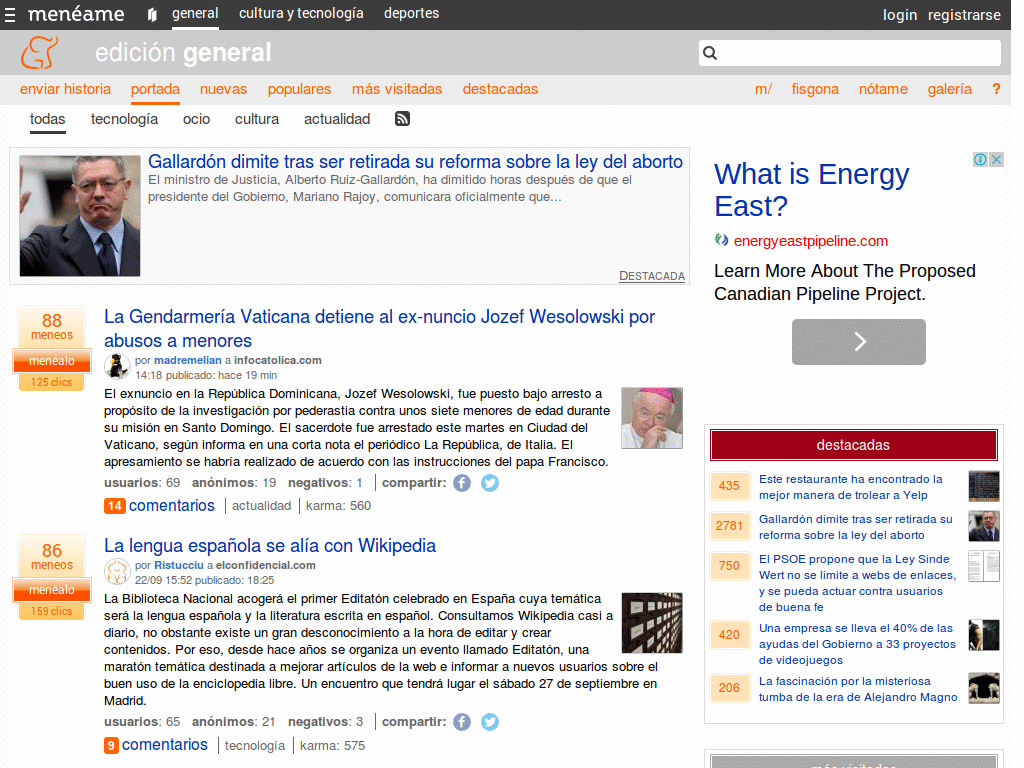 meneame.net - Menú a la izquierda
