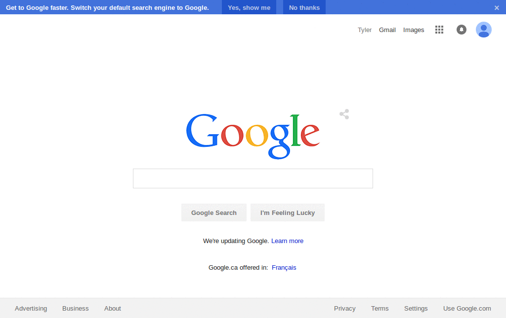 Google Homepage simplified.