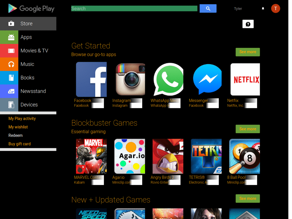 Google Play - dark/black braground