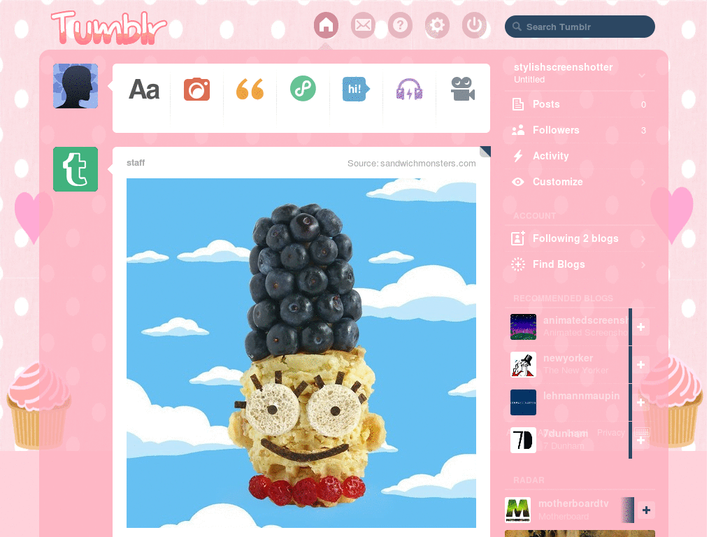 Kawaii Tumblr Dashboard Theme