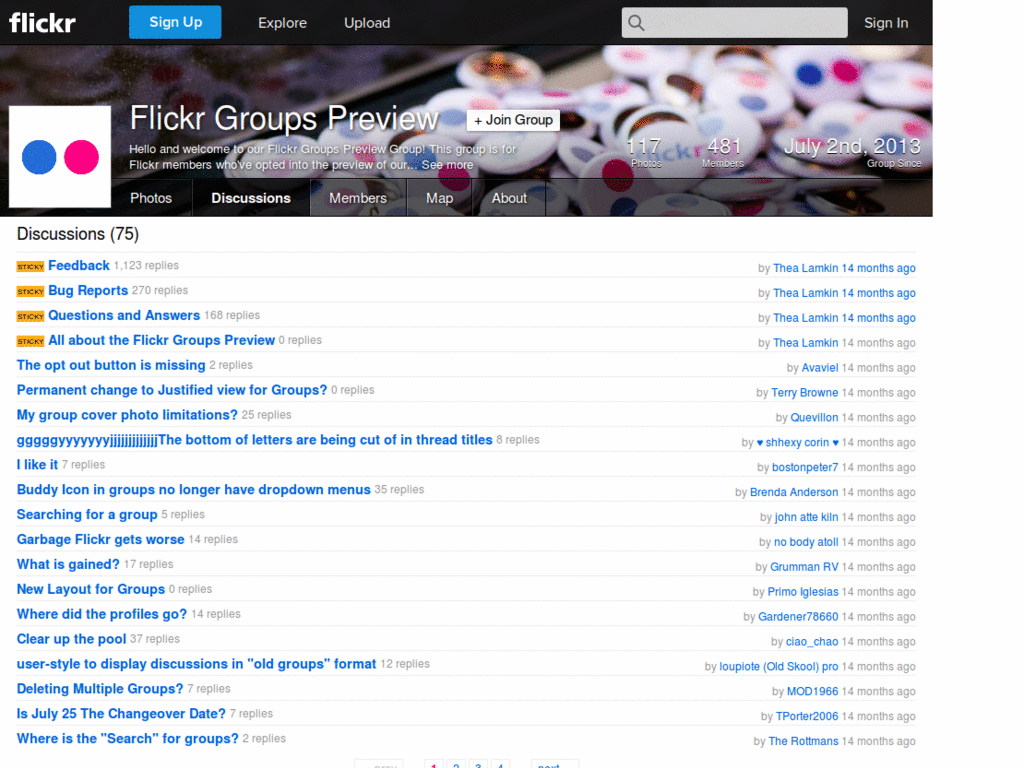 Flickr: Show Group Discussions in compact format