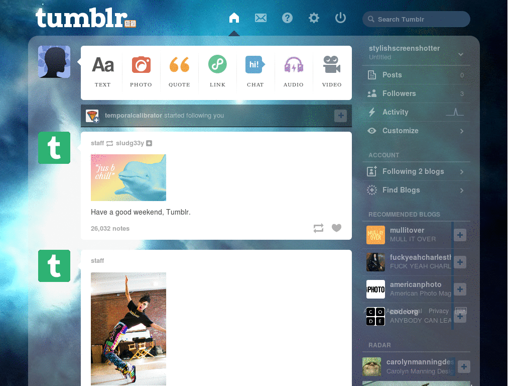 blue nebula tumblr theme