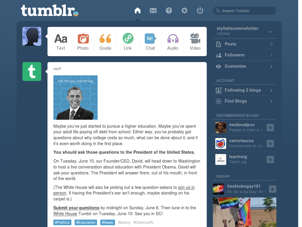Hide tumblr activity
