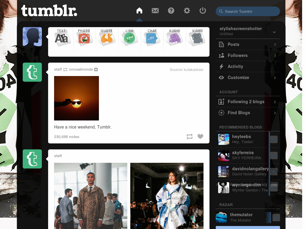 Sehun Tumblr Dashboard Theme