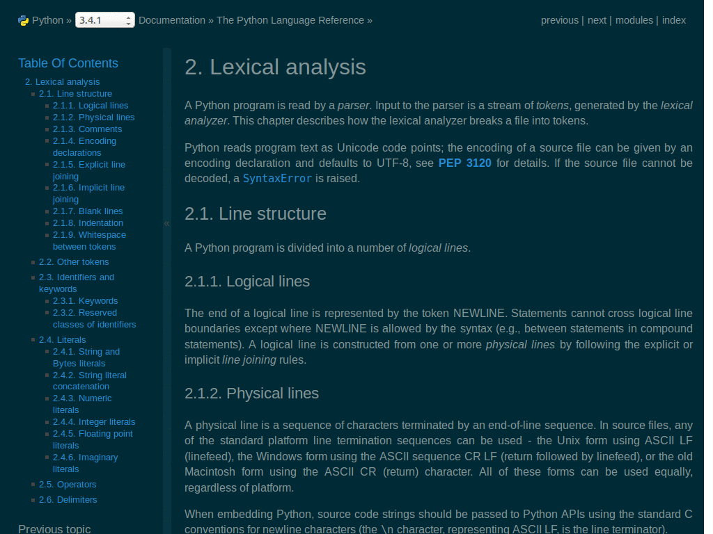 Solarized Dark: Python documentation