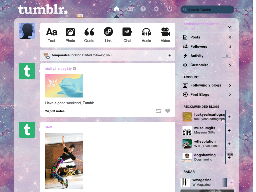 tumblr dashboard theme - infinity