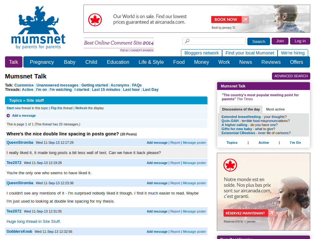 Mumsnet Double line spacing