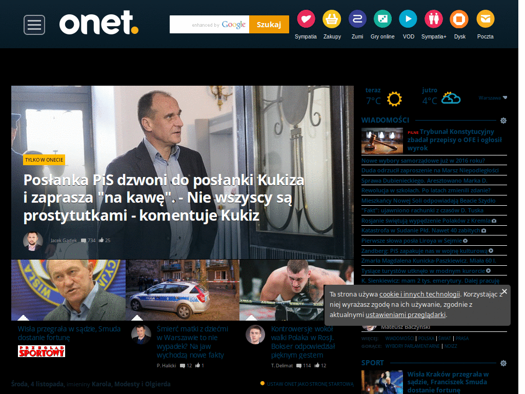 nowy Onet.pl - ciemny  bez reklam