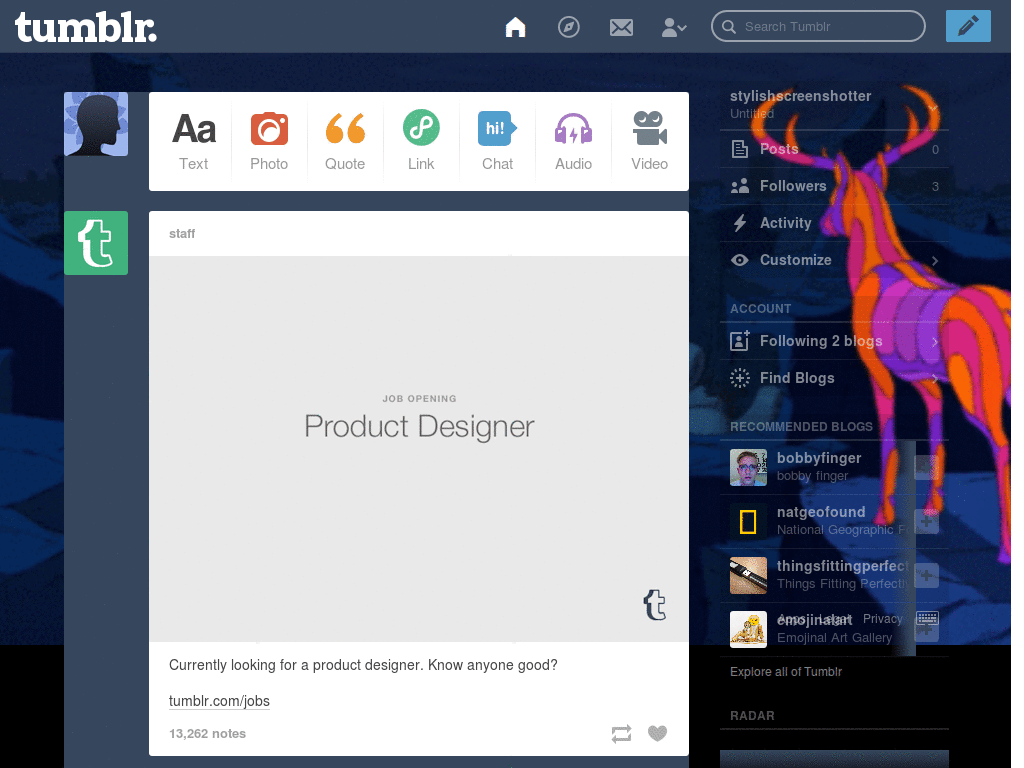 Trippy Deer (tumblr dashboard theme - ANIMATED)