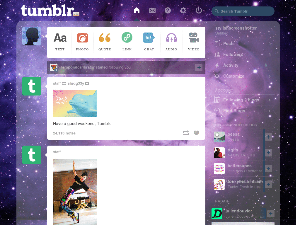 blue/purple nebula tumblr theme