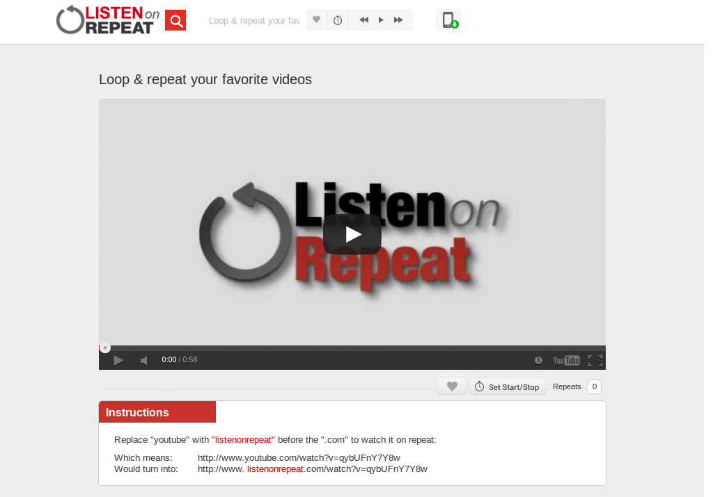 YOUTUBE　ListenOnRepeat 　