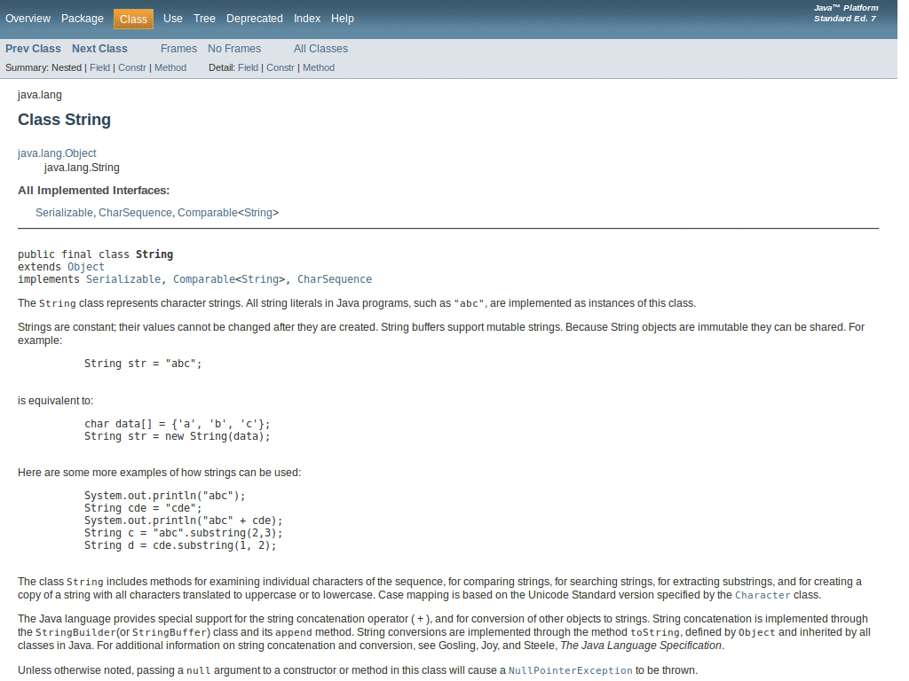 JDK 7 - API docs summaries
