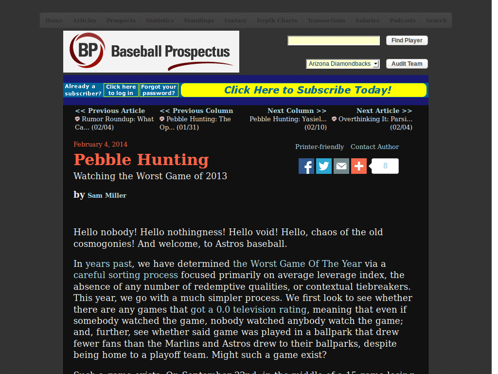 Baseball Prospectus dark and readable