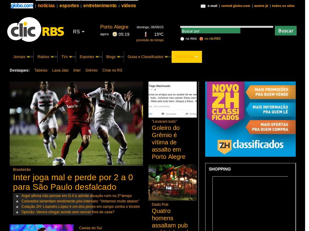 ClicRBS e Zero Hora — fundo escuro