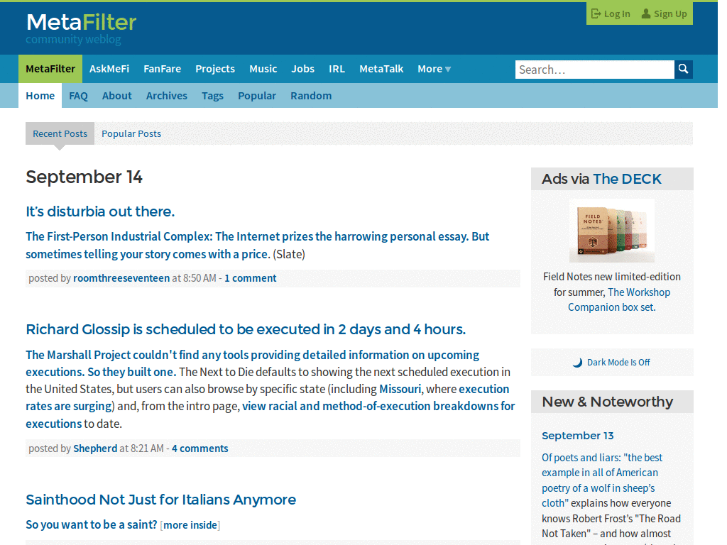 Metafilter Proportional Max Width 50em