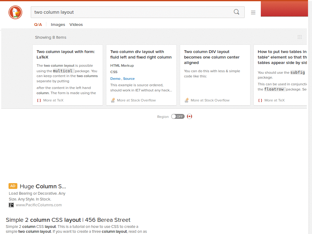 DuckDuckGo two columns (not maintained)