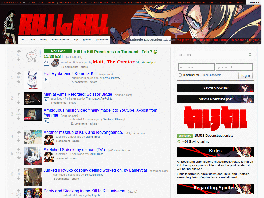 Kill la Kill subreddit theme fix