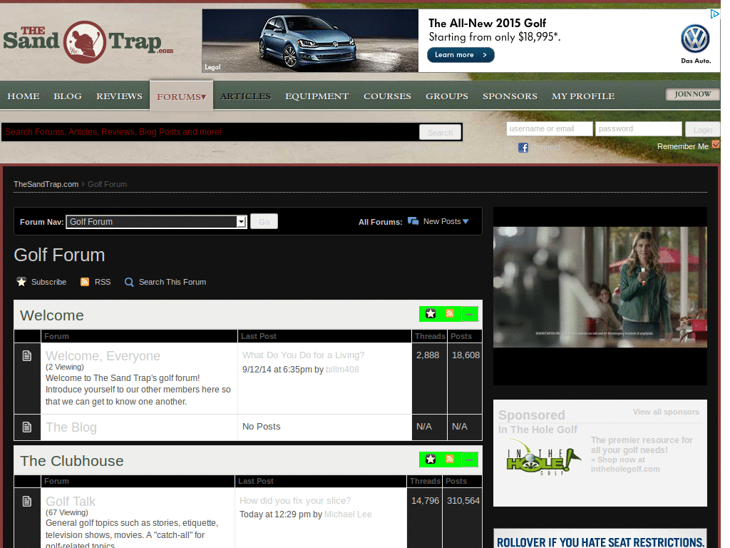 TheSandTrap.com dark theme