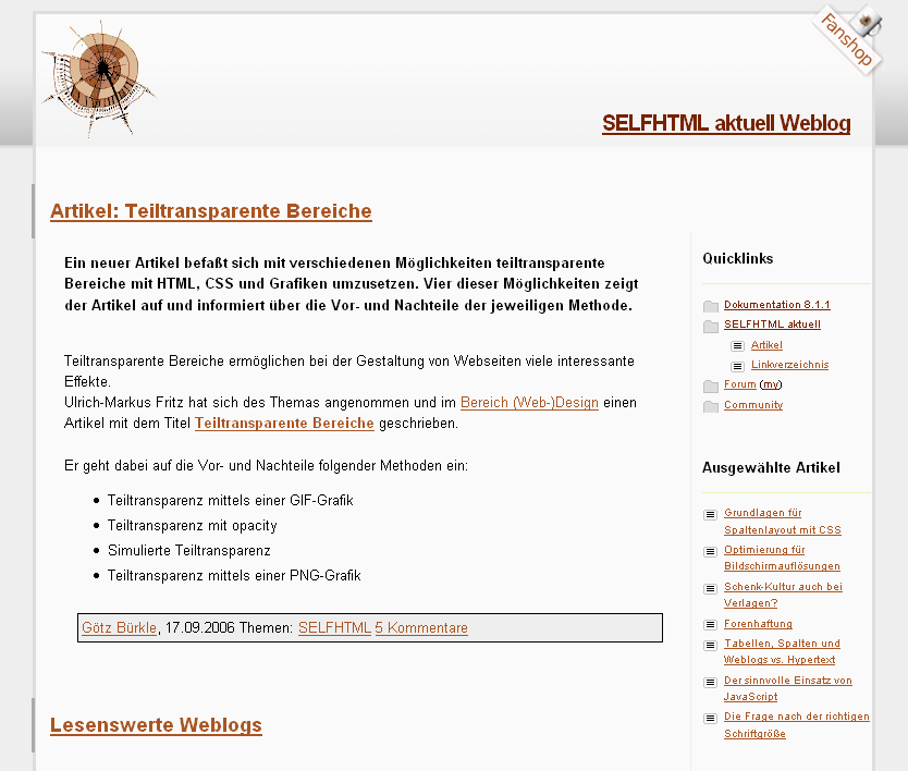 Website: SELFHTML aktuell Weblog