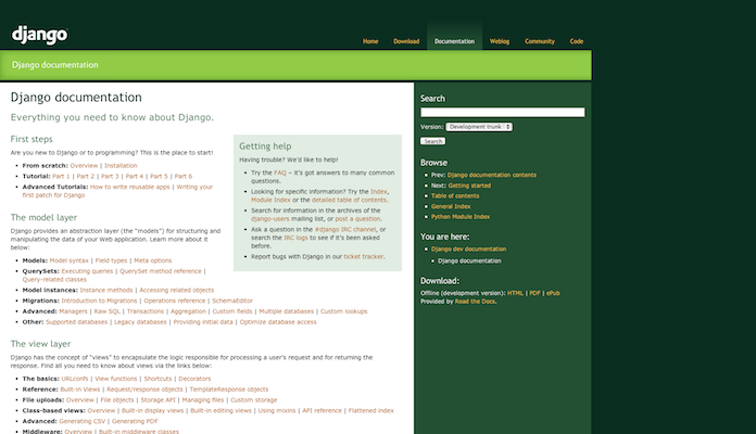 Django Docs - No Version Nag