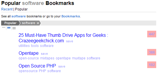 Delicious 2.0 - Old-style bookmark list