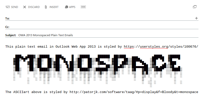 Outlook 2013 - Monospaced Plain Text Emails