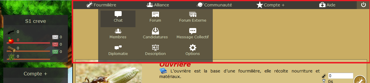 Fourmizzz - Barre de navigation