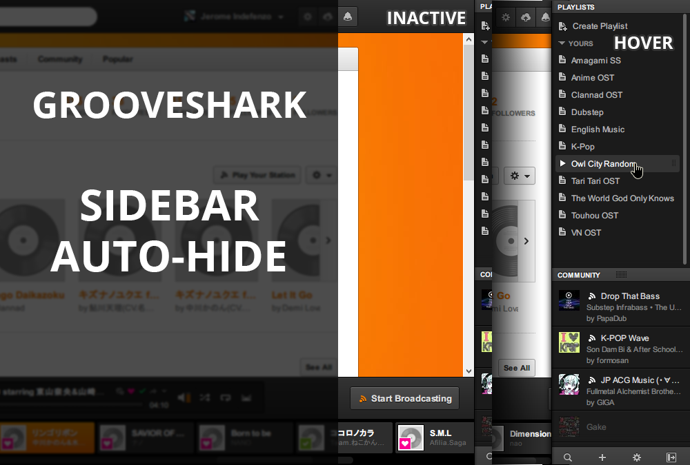 Grooveshark: Sidebar Autohide