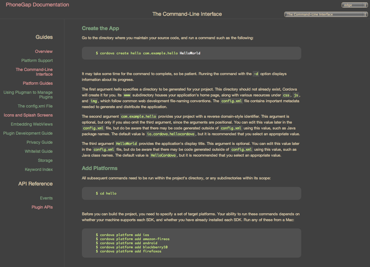 PhoneGap API - Zenburn Dark
