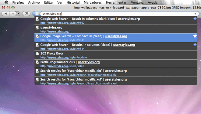 Firefox 3 - HUD location bar drop-down menu