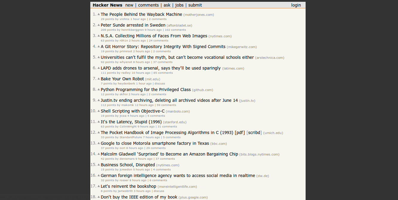 Hacker News - Skinnier & Darker