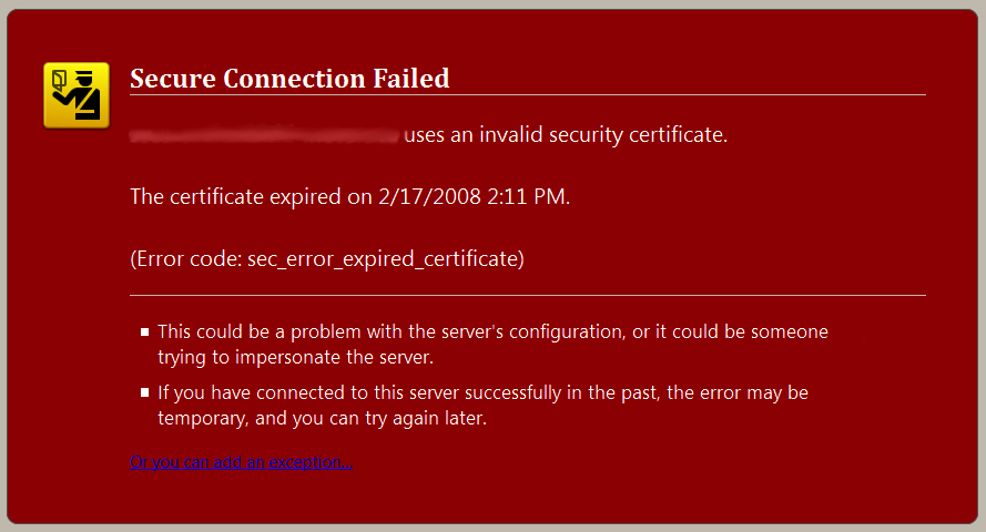 Invalid Security Certificate - Red Warning