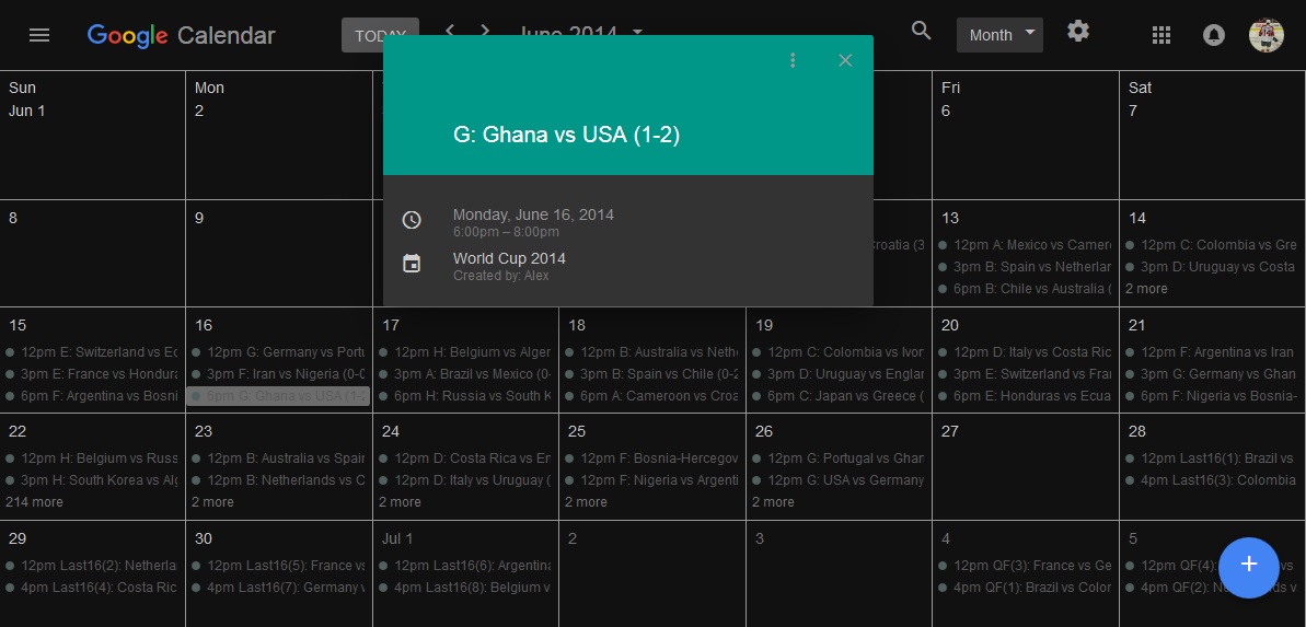 Google Calendar - Dark Style