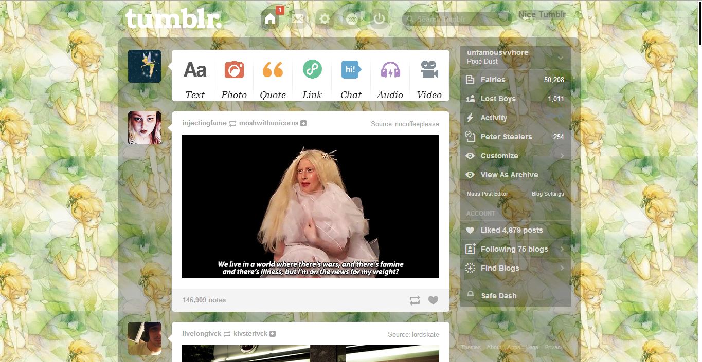 Tinkerbell Tumblr Dashboard Theme