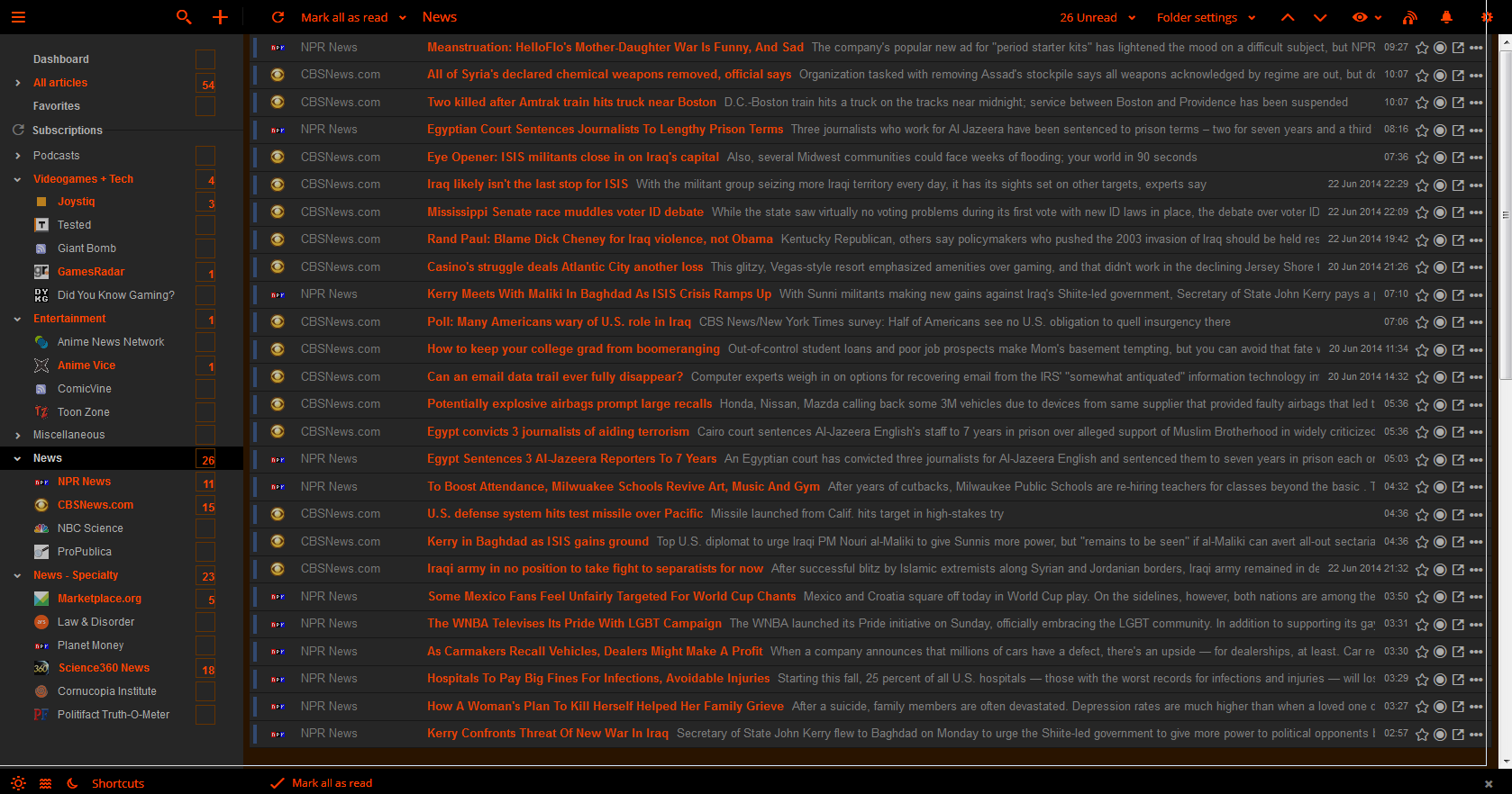 Inoreader - Orange and Black