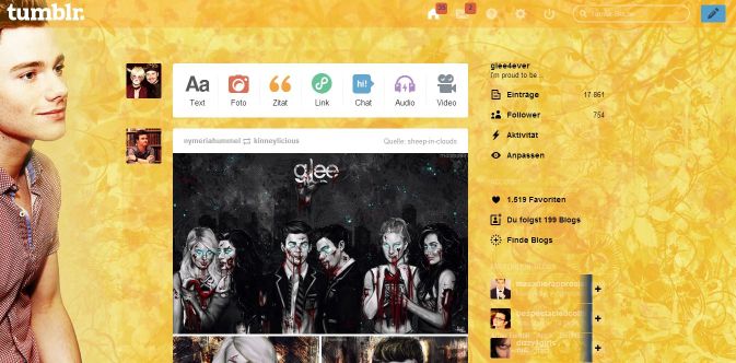 Chris Colfer tumblr dashboard theme 2 *updated*