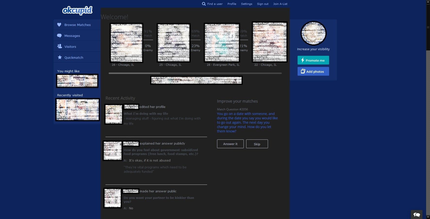 Dark grey and blue OkCupid