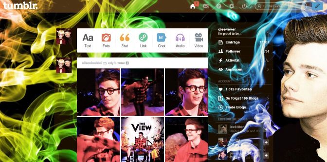 Chris Colfer rainbow tumblr dashboard theme