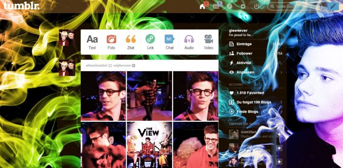 Chris Colfer rainbow tumblr dashboard theme 2