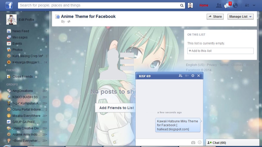 Cute Hatsune Miku Theme for Facebook