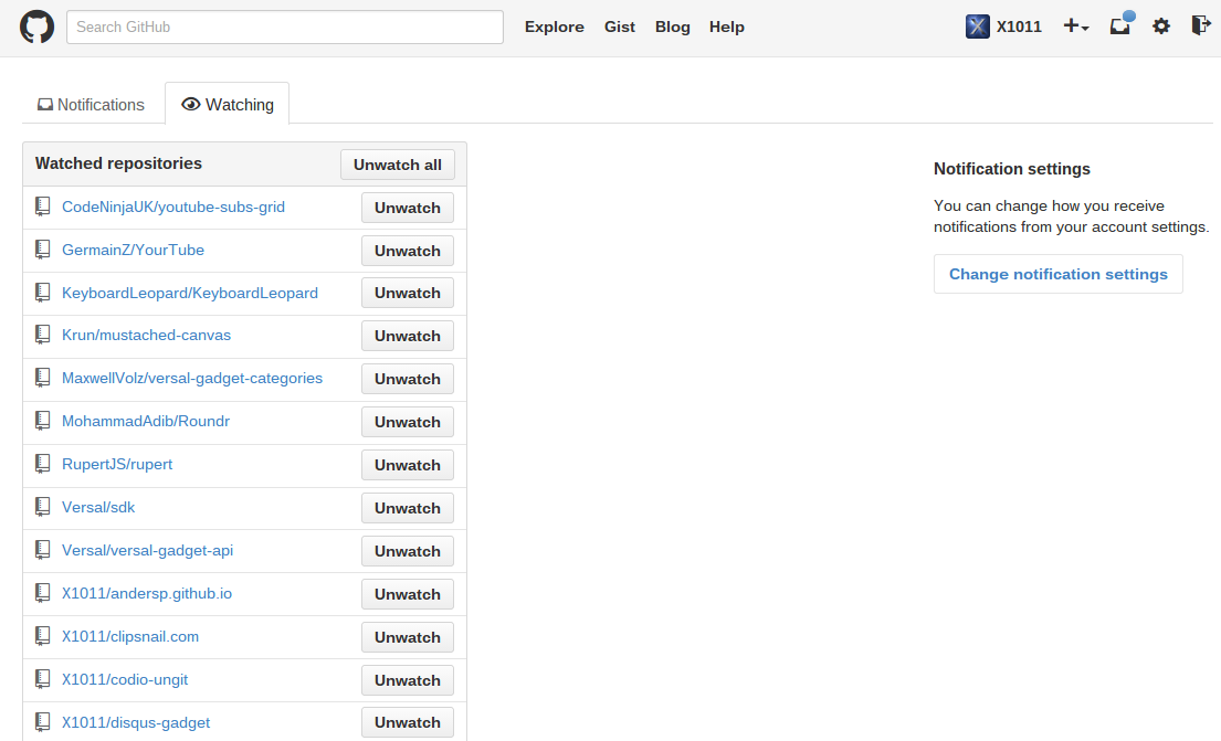 GitHub compact watched repositories
