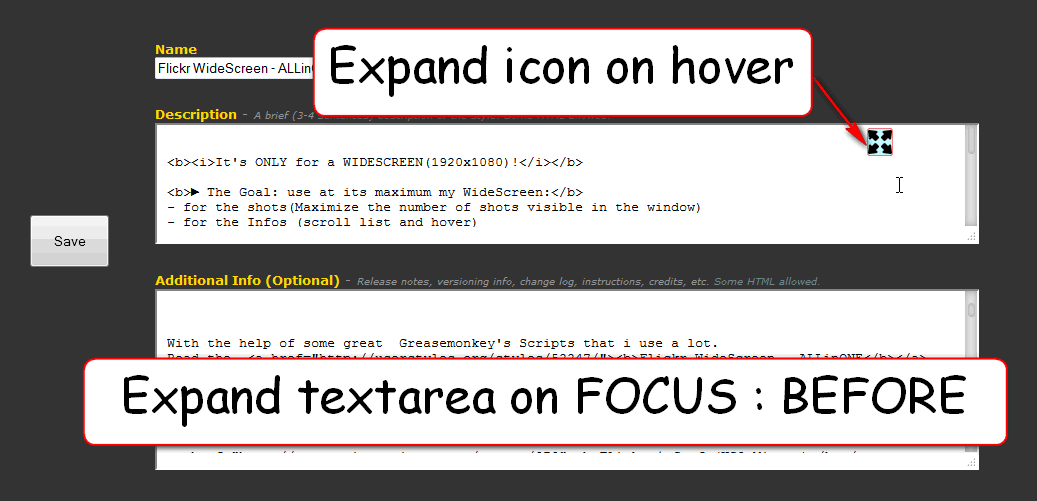 Userstyles - Large Edit On Focus v.4