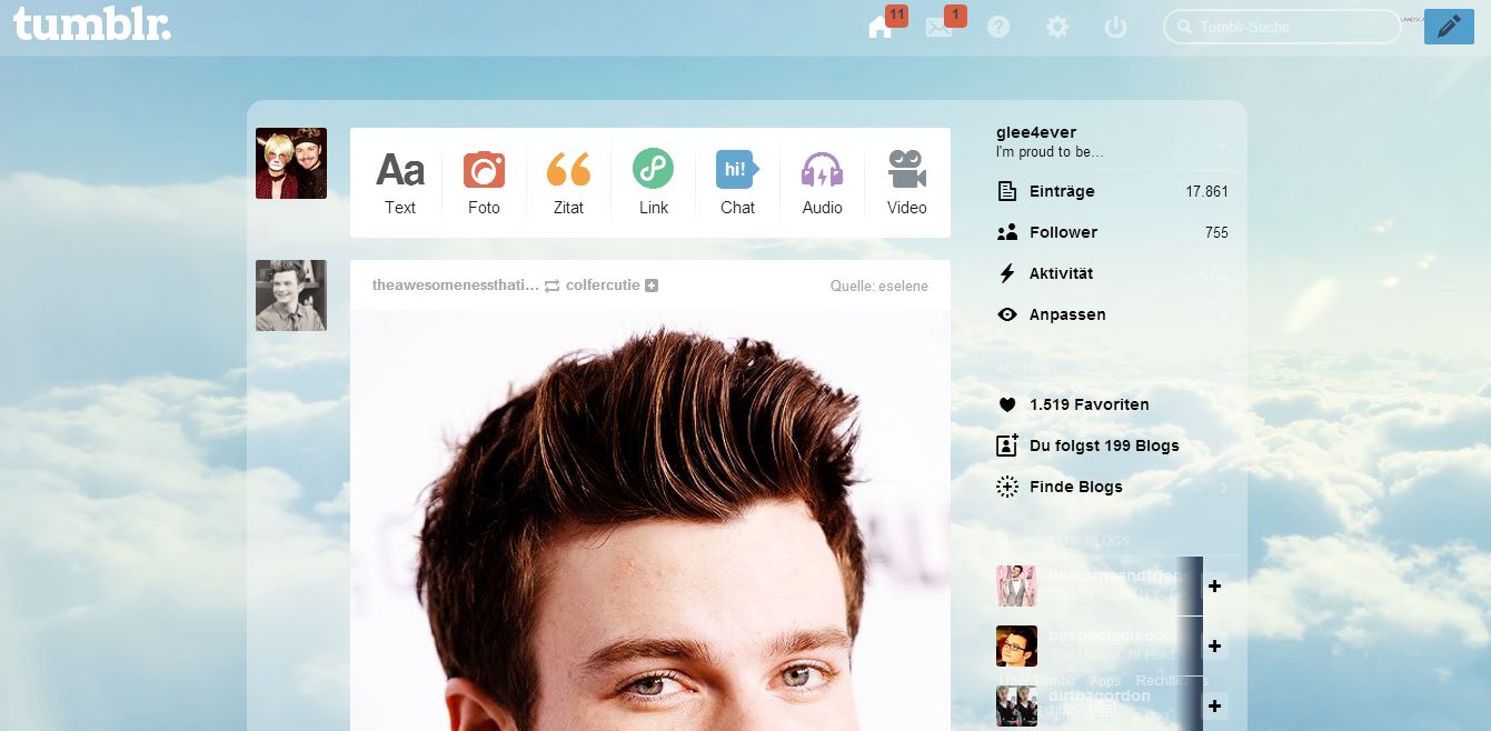 Sky tumblr dashboard theme