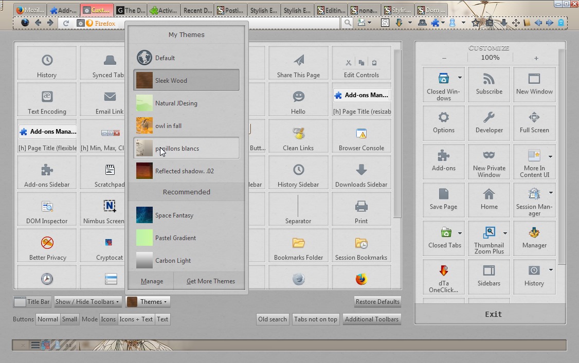 Firefox menu & Customize page Theme
