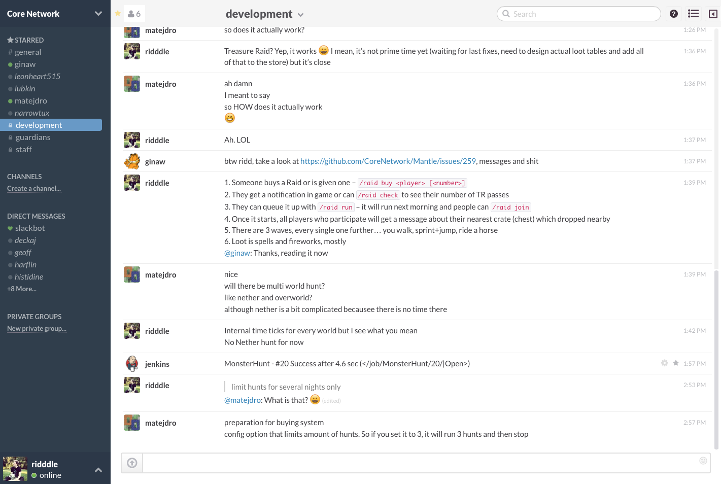 Slack IRC layout