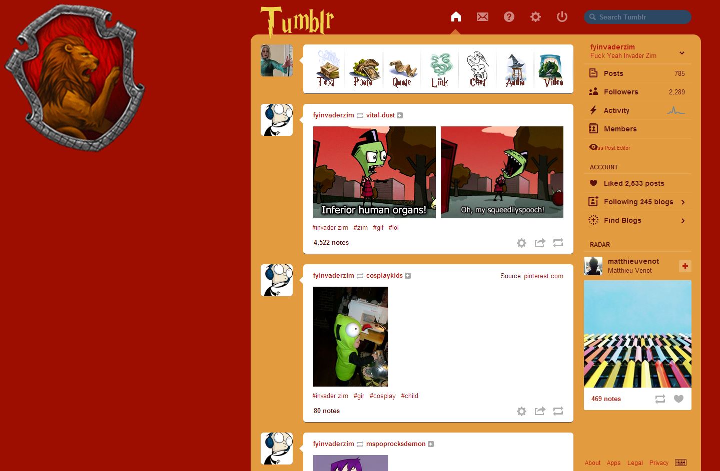 Tumblr Dash - Gryffindor Pottermore Crest