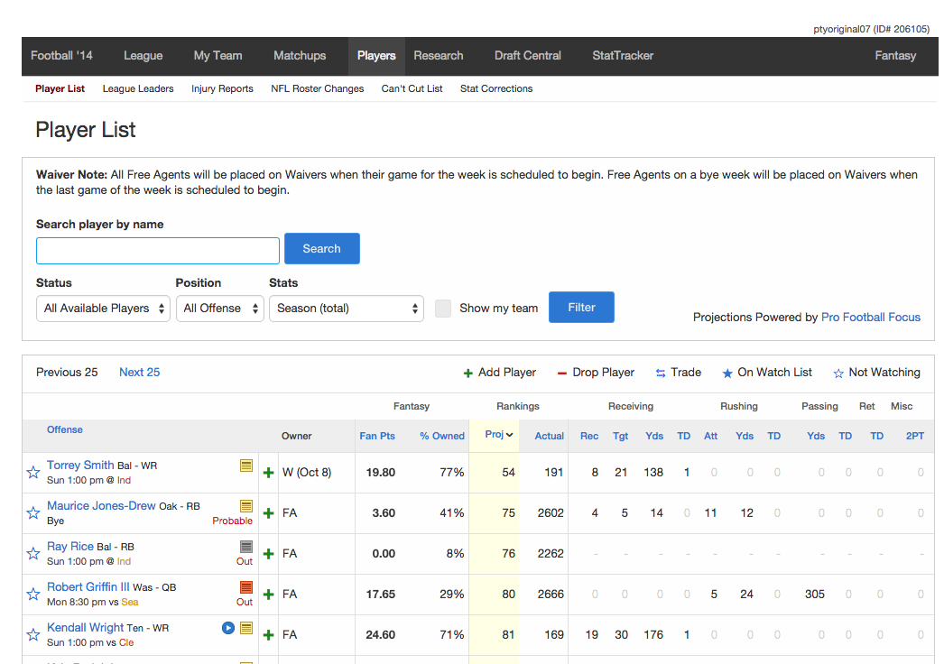 Yahoo Fantasy Football Light Theme