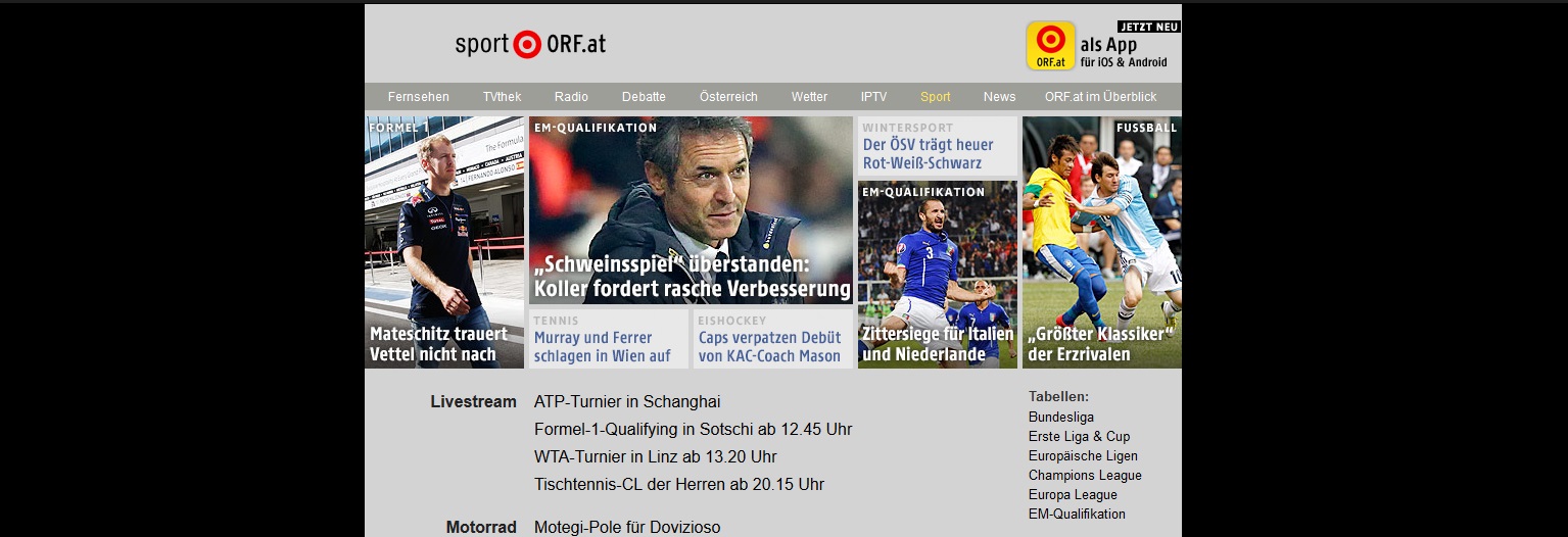 ORF.at dunkel und zentriert