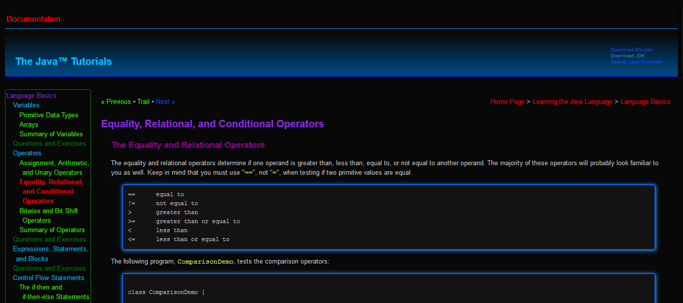 Oracle Java Tutorial Dark